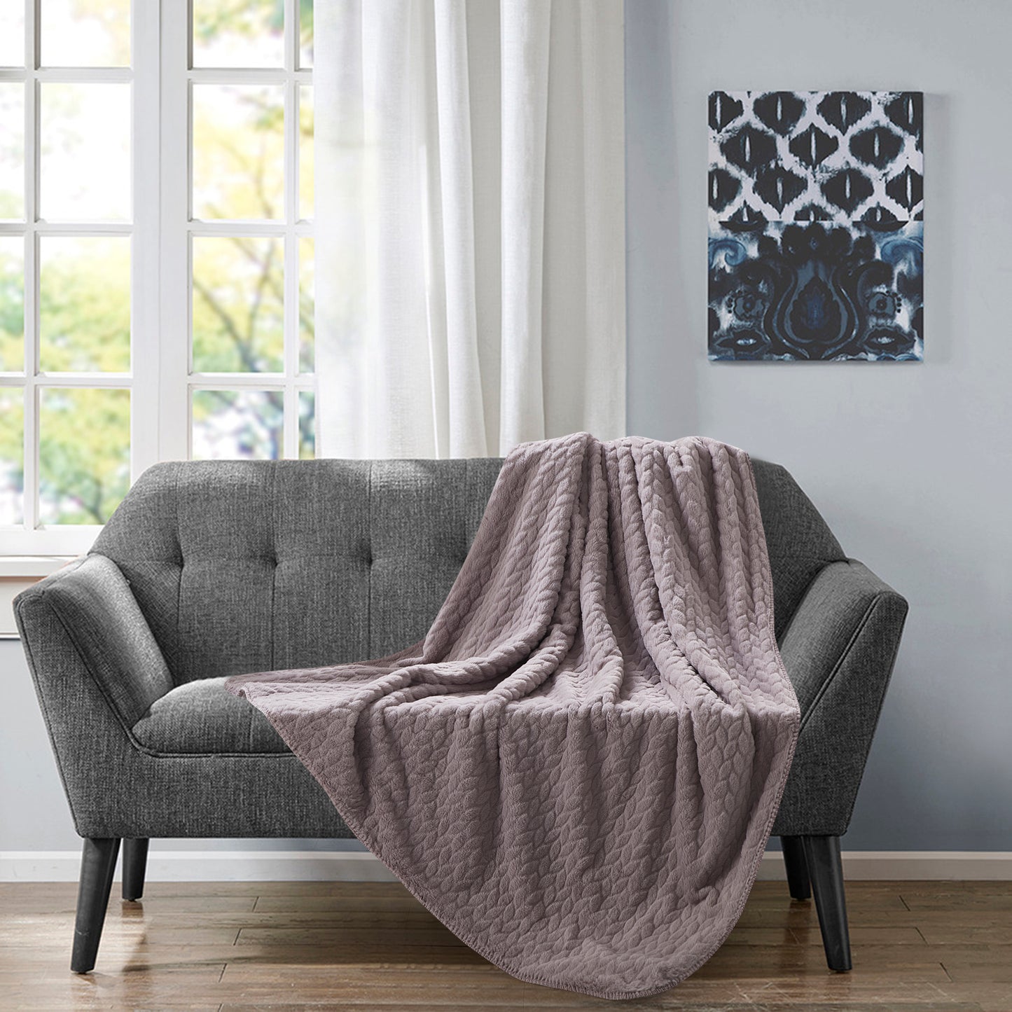 Etched Faux Fur Berber Throw - Mauve