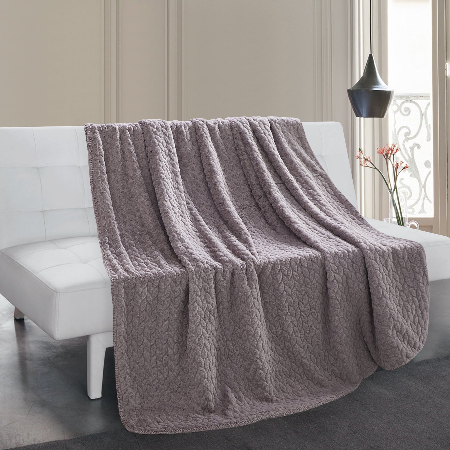 Etched Faux Fur Berber Throw - Mauve