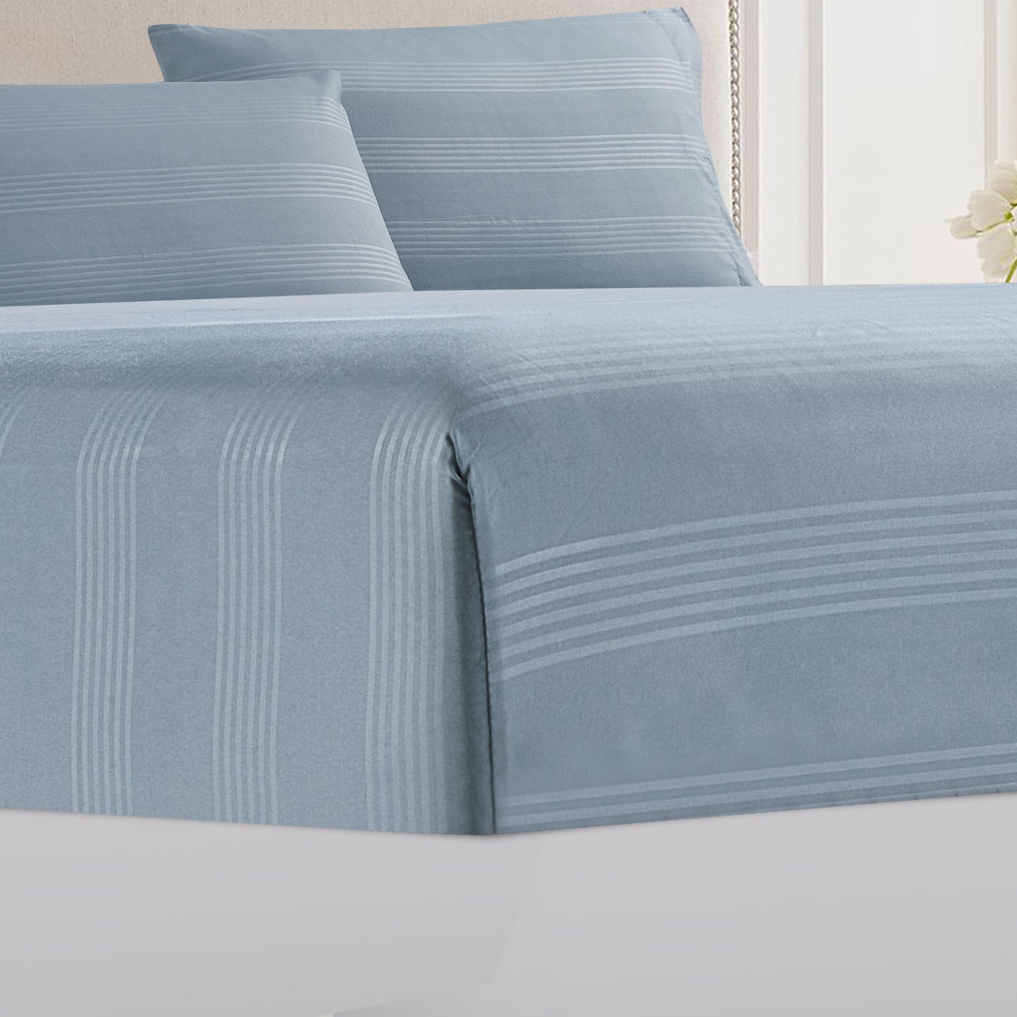 4-Piece Classic Stripe Border Sheet Set - Slate