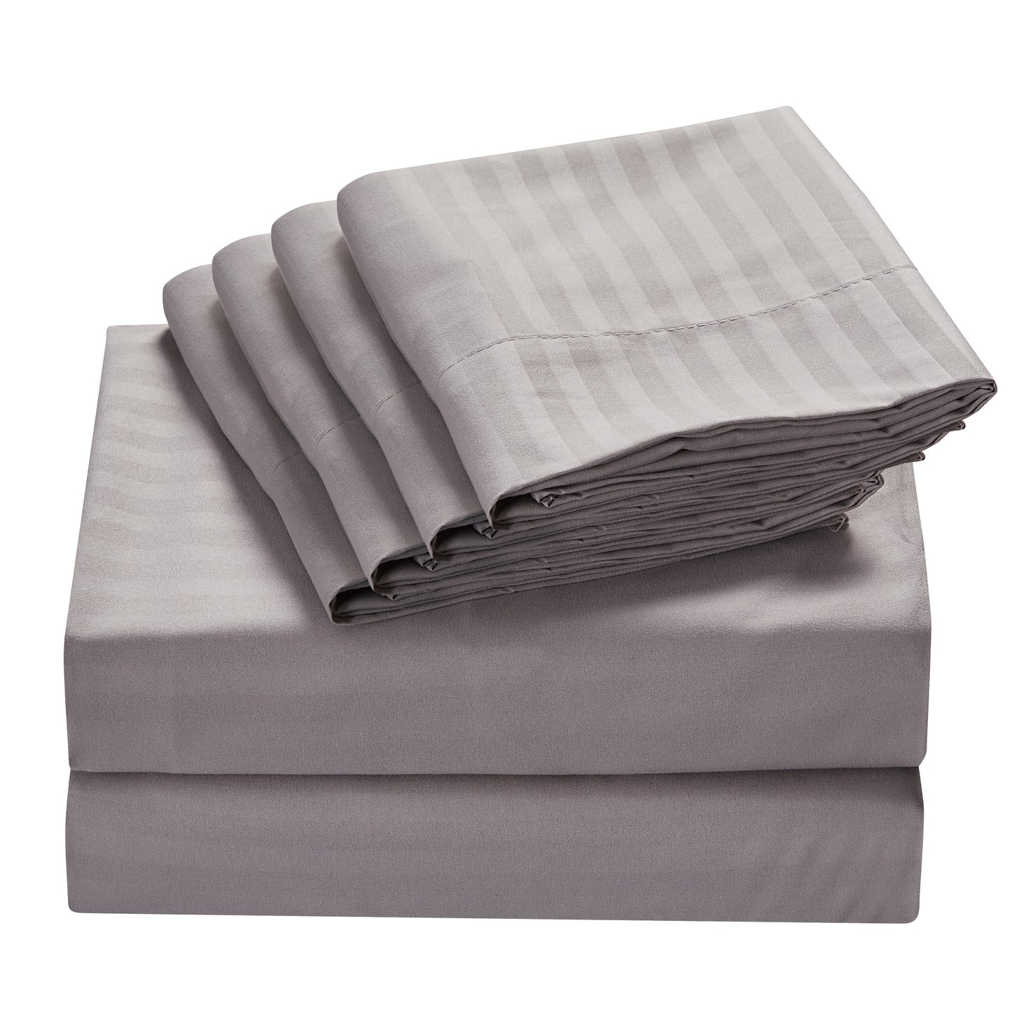 4-Piece Dobby Stripe Border Sheet Set - Sky Gray
