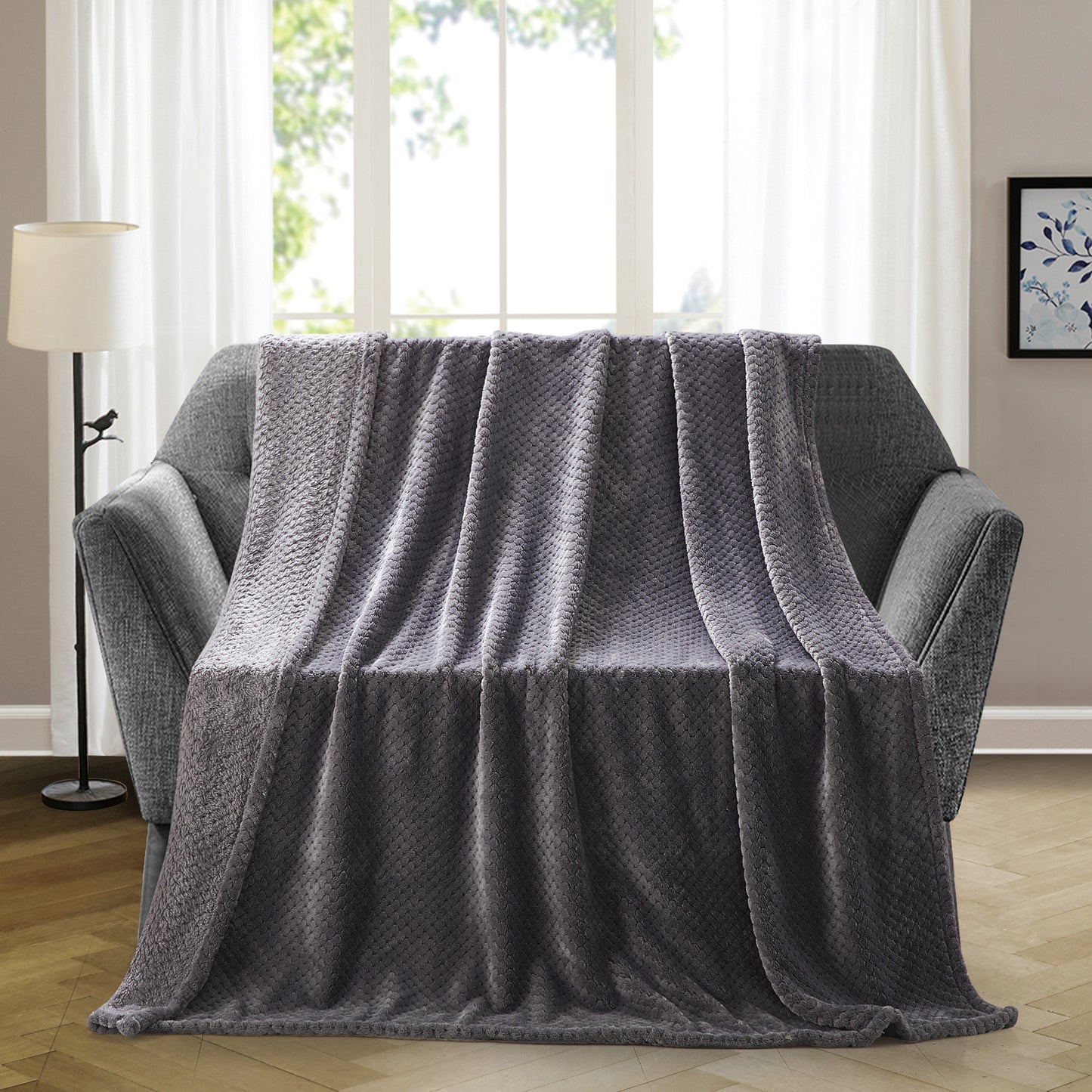 500 Series Classic Textured Oversized Throw - Gray
