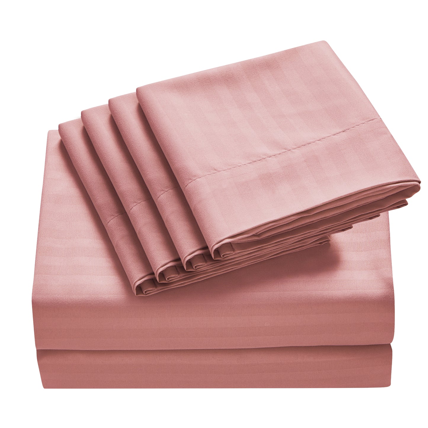 4-Piece Dobby Stripe Border Sheet Set - Rose Smoke
