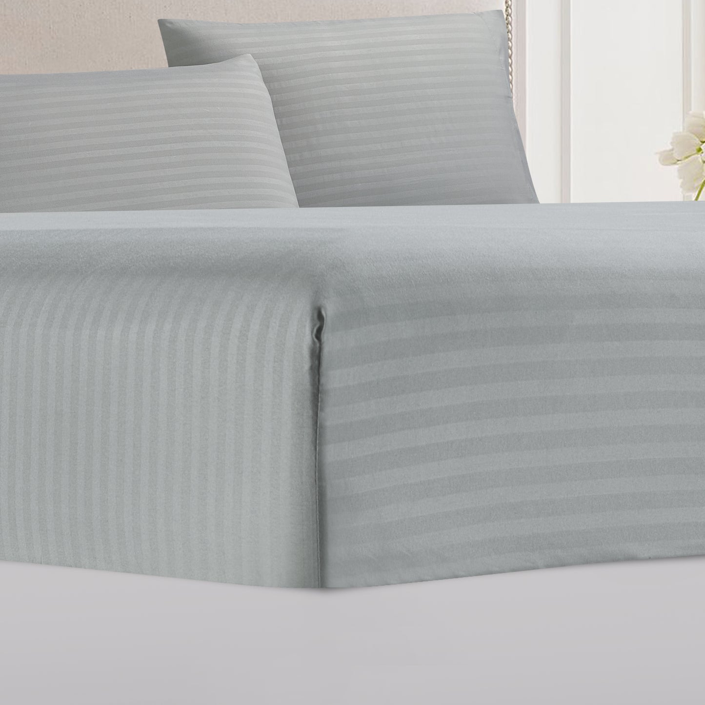 4-Piece Dobby Stripe Border Sheet Set - Pumice Stone