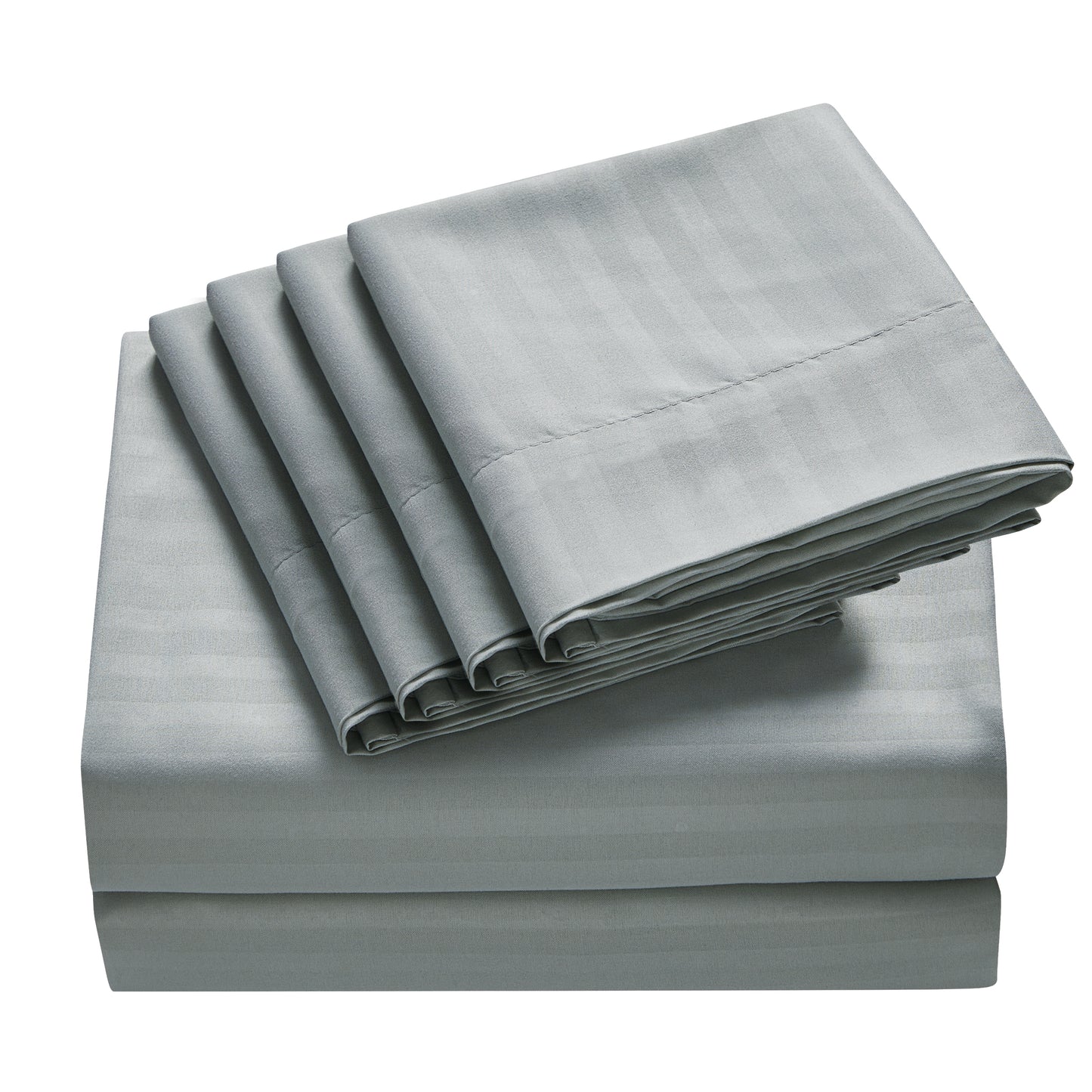 4-Piece Dobby Stripe Border Sheet Set - Pumice Stone