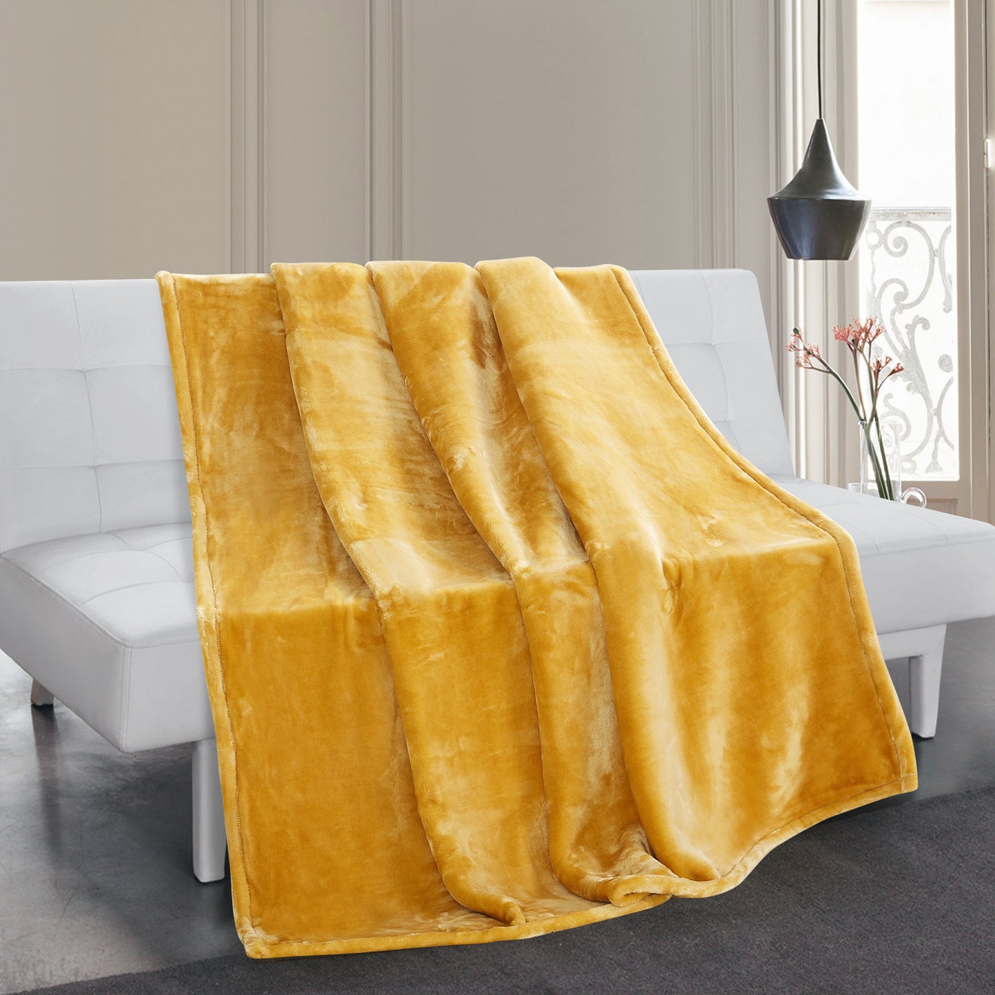 500 Series Heavy Solid Velvet Oversized Throw - Mustard
