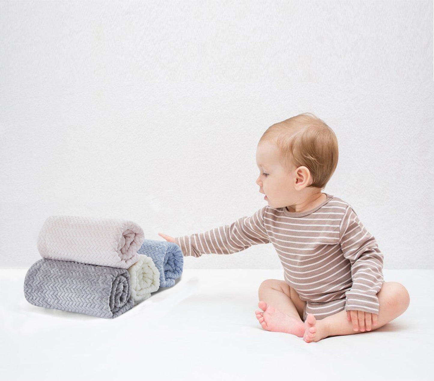 Mon Lapin by Thesis Textured Weave Embossed Baby Blanket - Powder