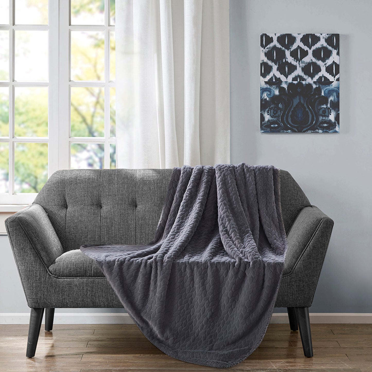 Etched Faux Fur Berber Throw - Gray