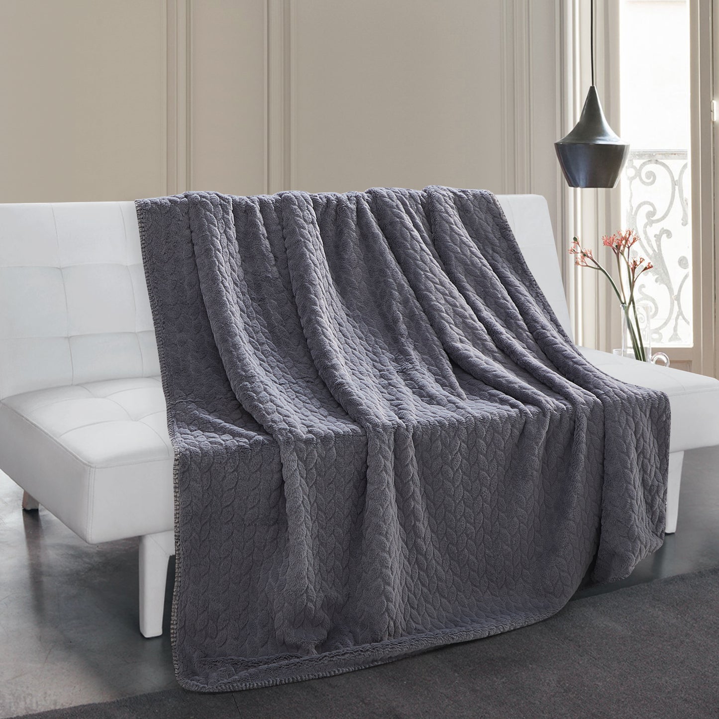Etched Faux Fur Berber Throw - Gray