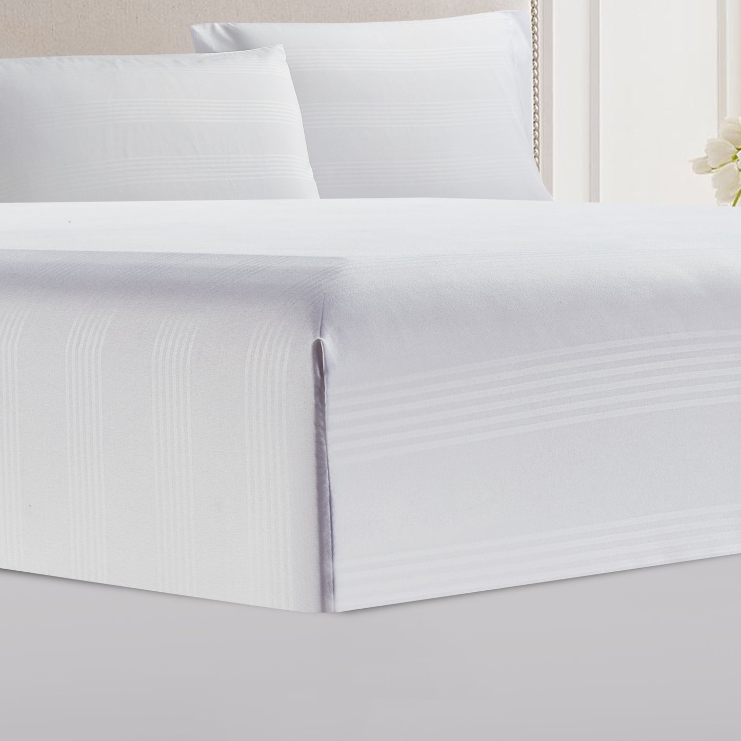 4-Piece Classic Stripe Border Sheet Set - White