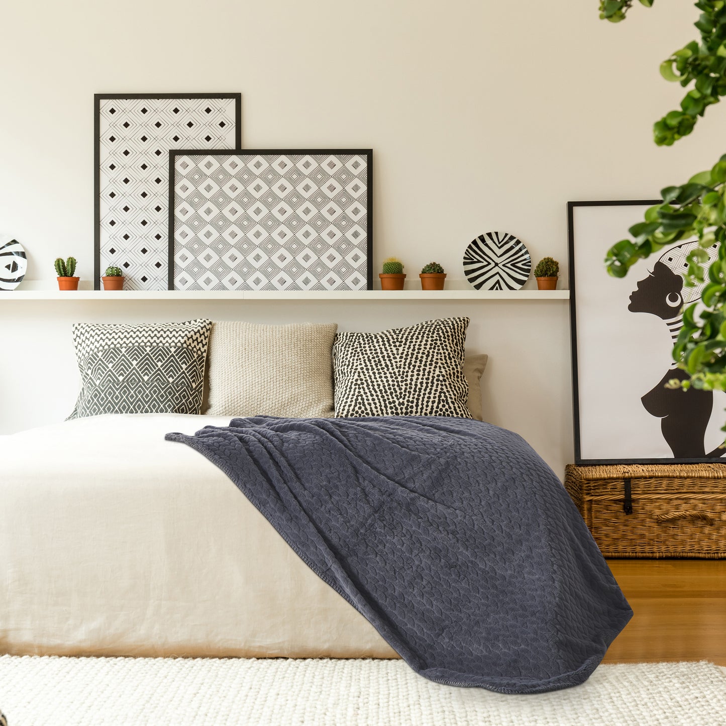 Etched Faux Fur Berber Throw - Gray