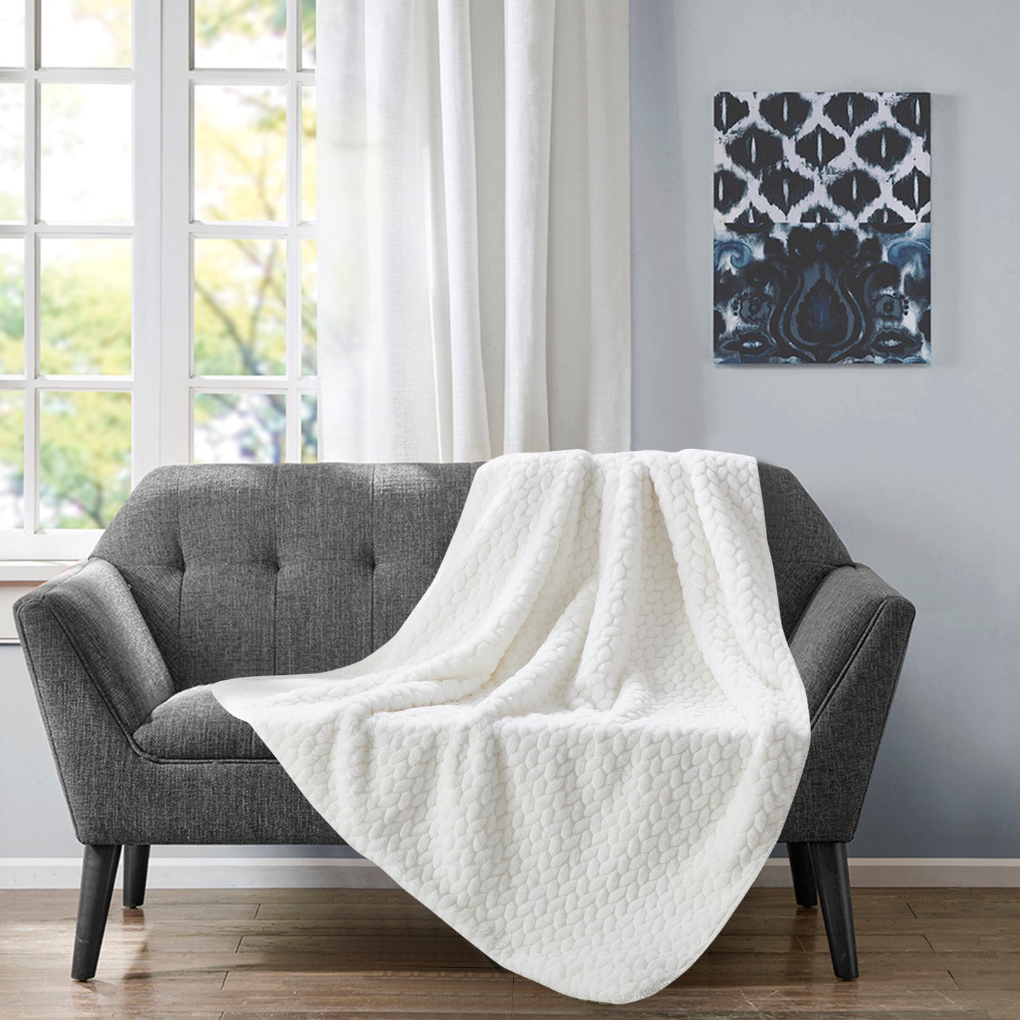 Etched Faux Fur Berber Throw - Ivory
