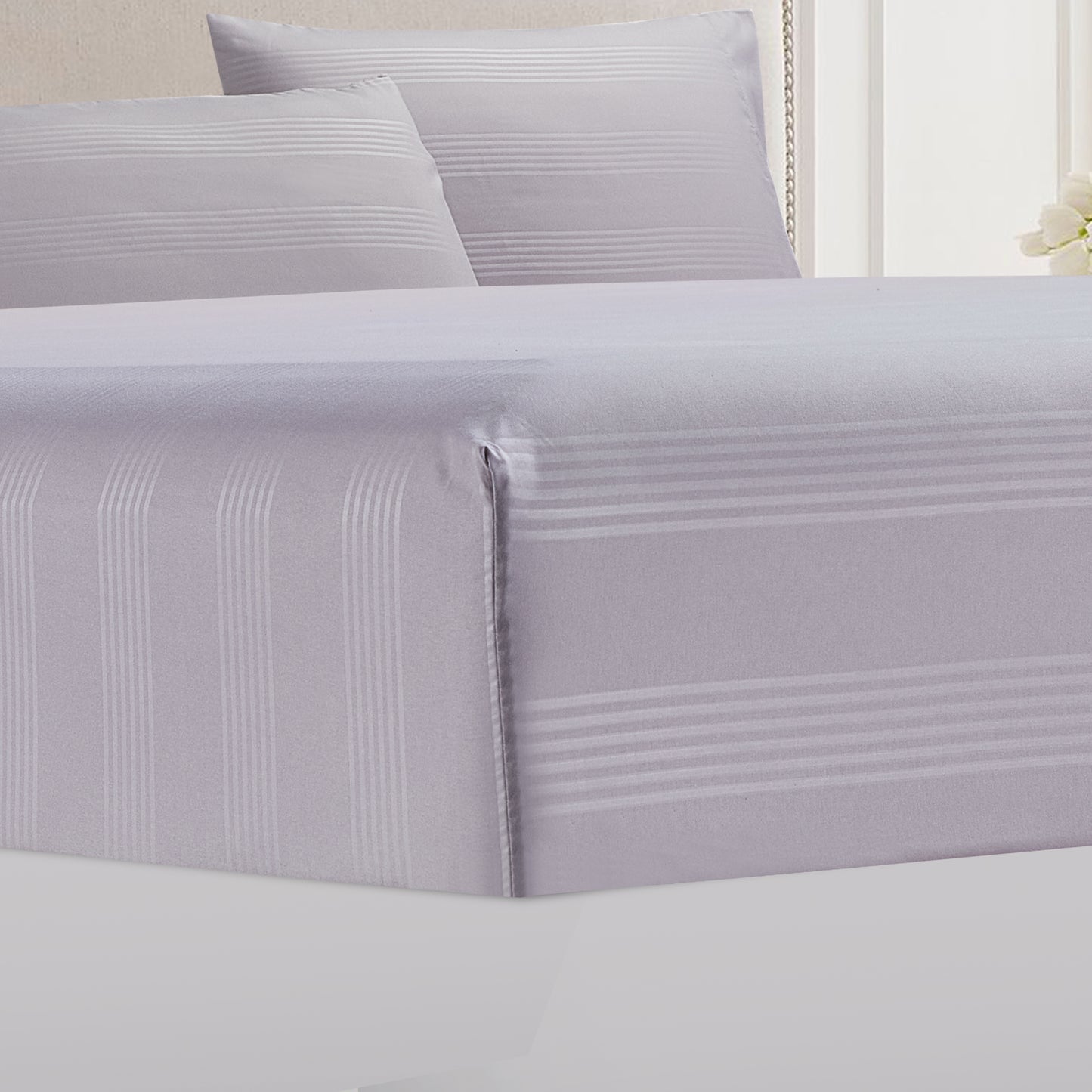 4-Piece Classic Stripe Border Sheet Set - Lilac