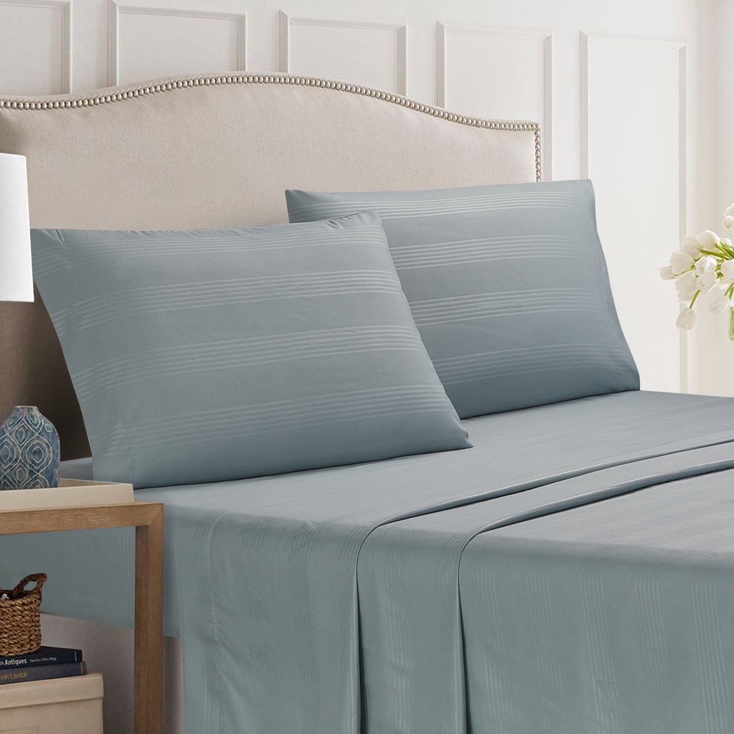 4-Piece Classic Stripe Border Sheet Set - Mineral
