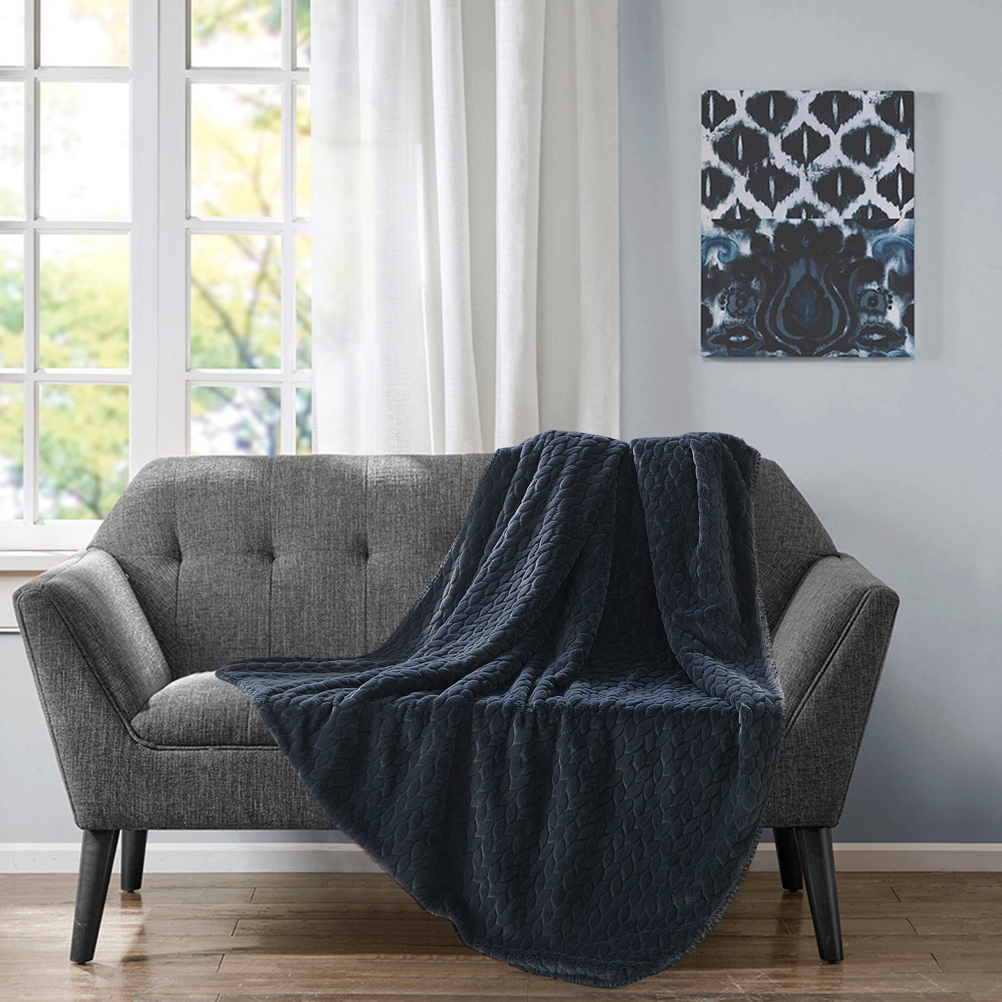 Etched Faux Fur Berber Throw - Midnight