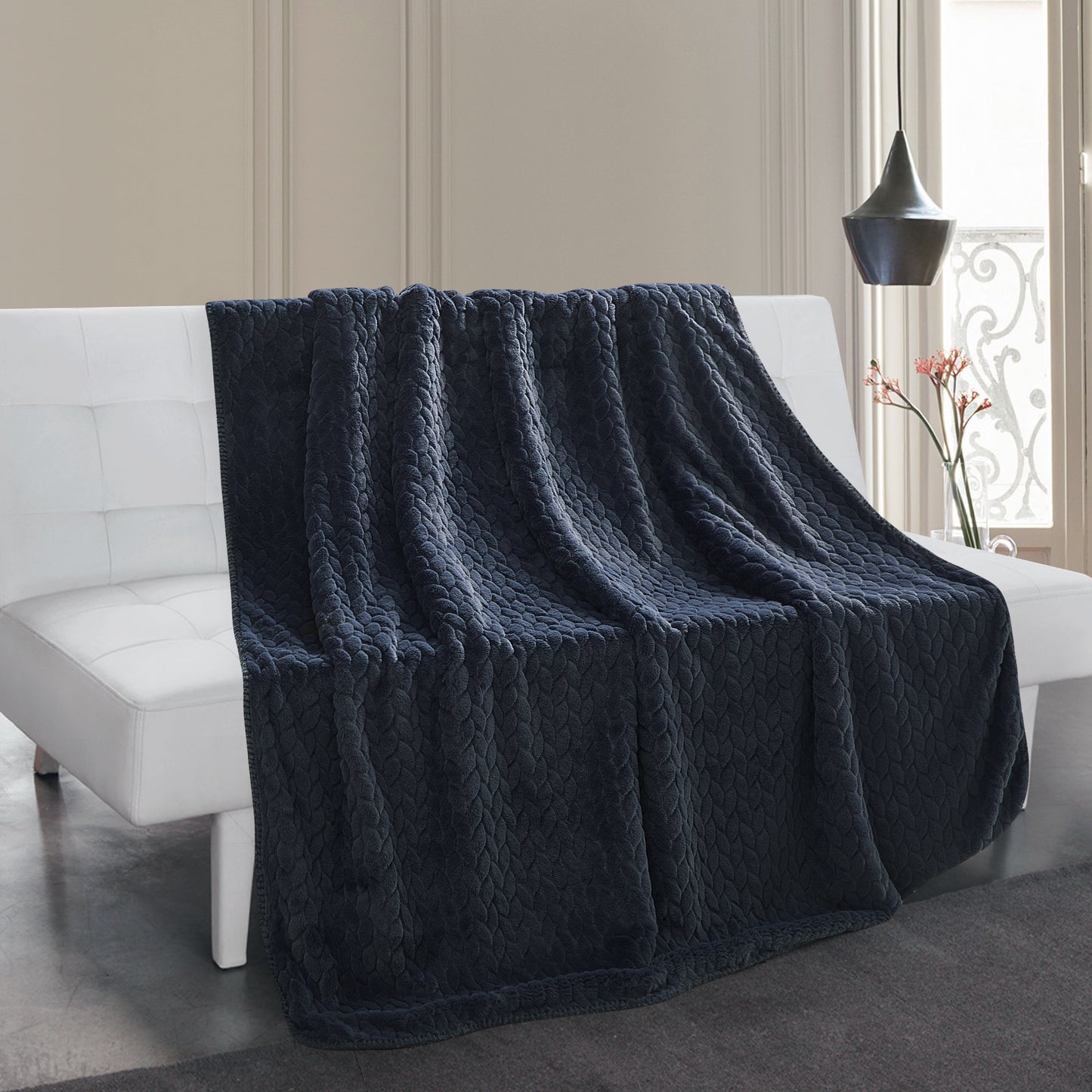 Etched Faux Fur Berber Throw - Midnight