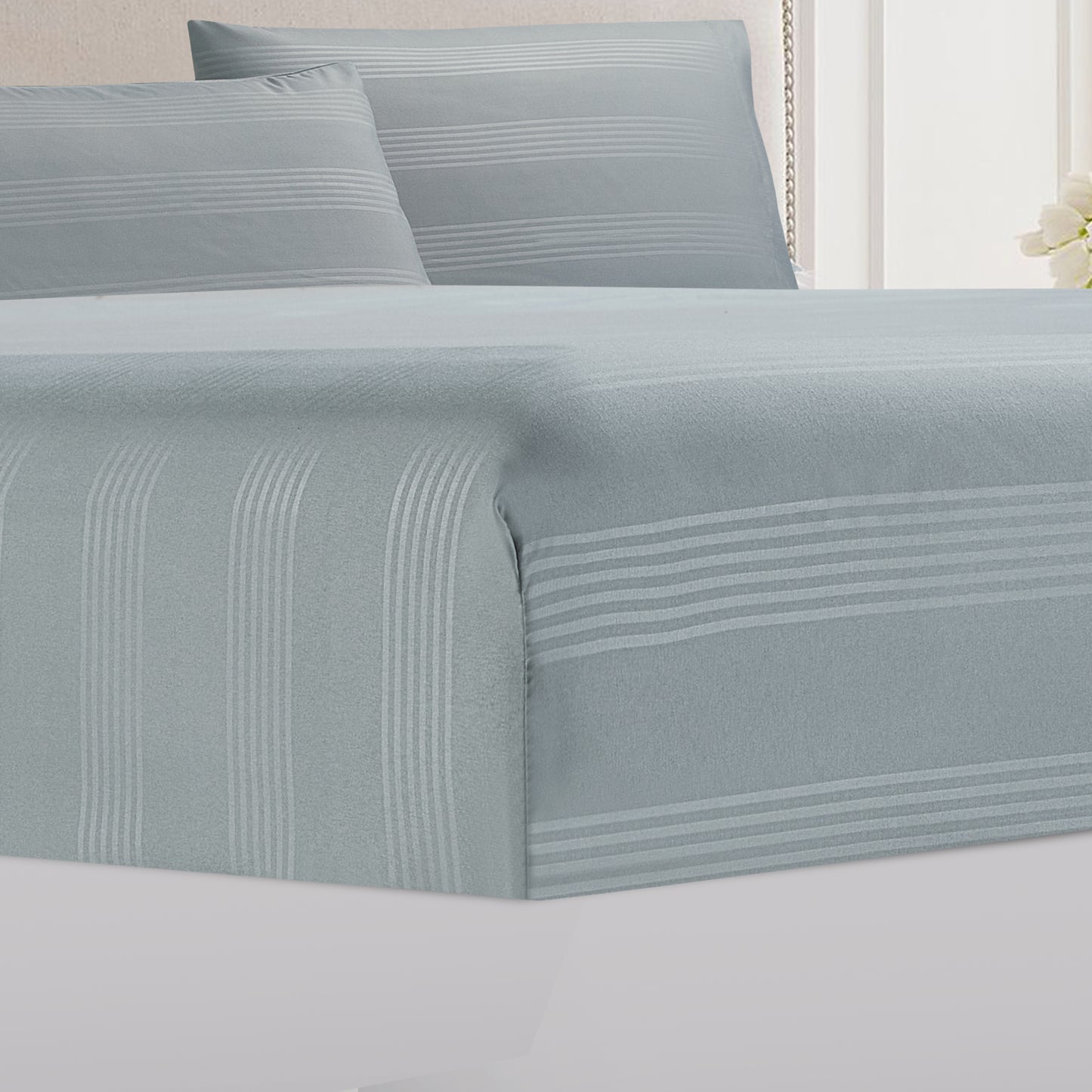 4-Piece Classic Stripe Border Sheet Set - Mineral