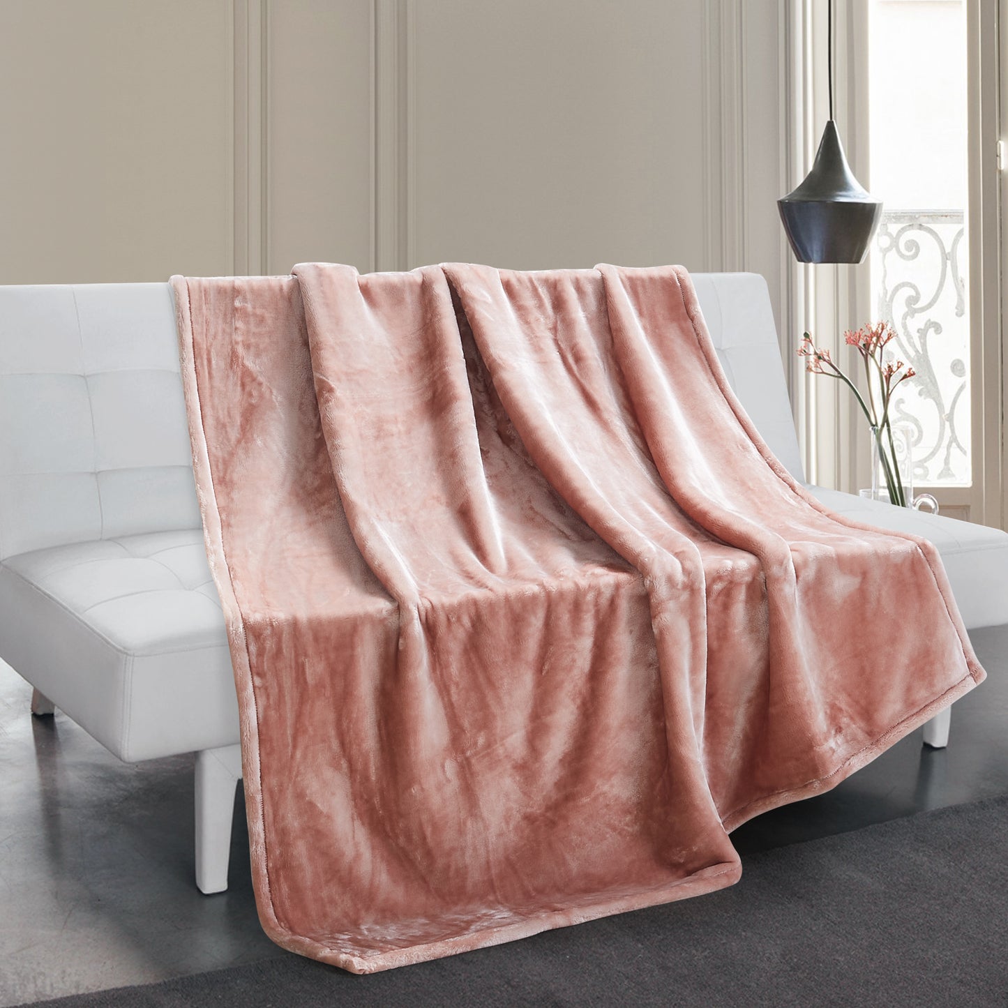 500 Series Heavy Solid Velvet Oversized Throw - Blush