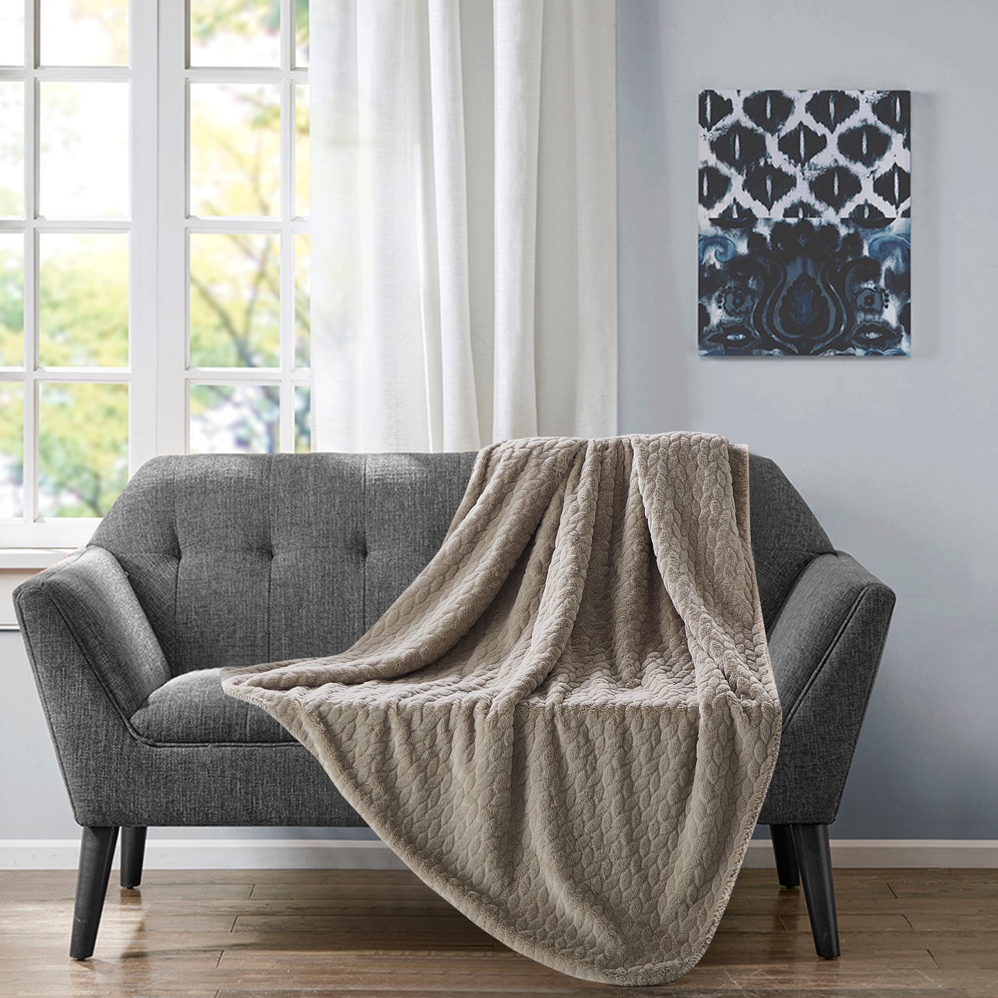 Etched Faux Fur Berber Throw - Taupe