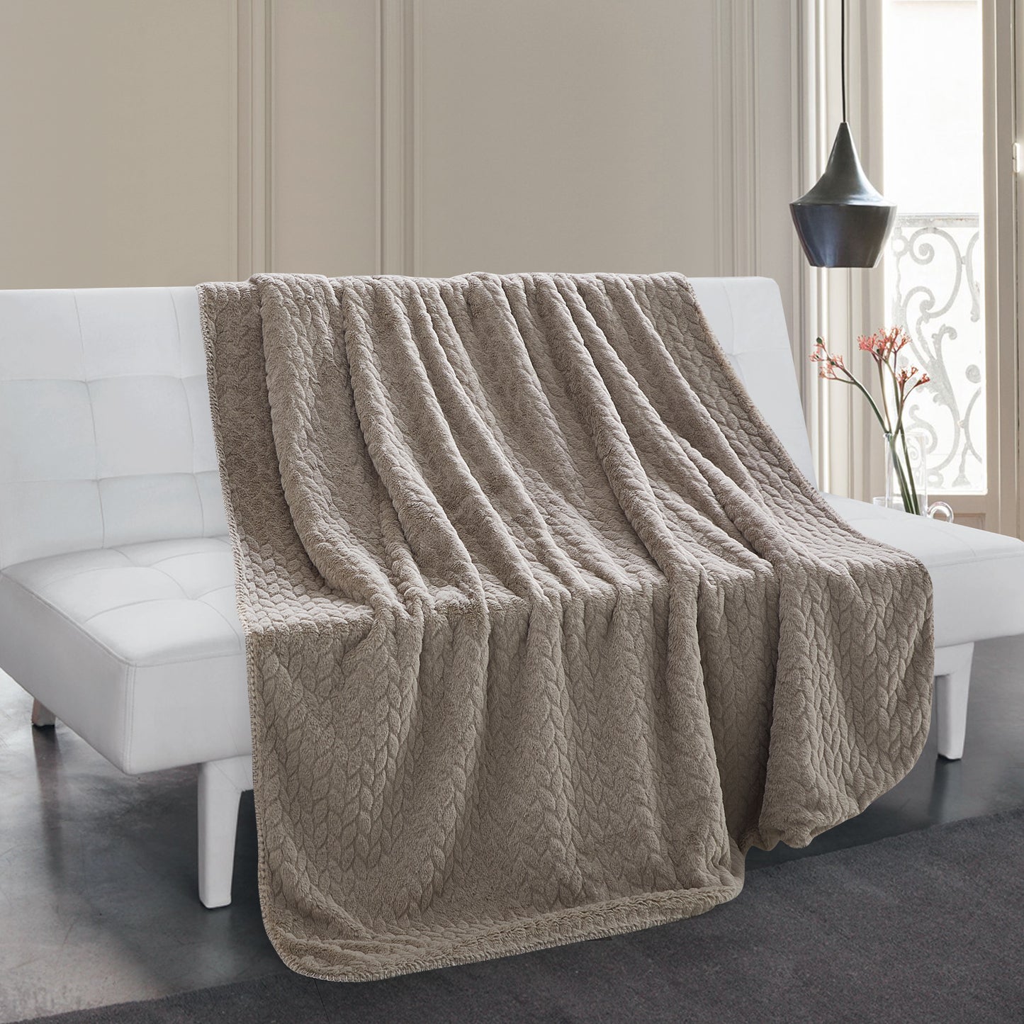 Etched Faux Fur Berber Throw - Taupe