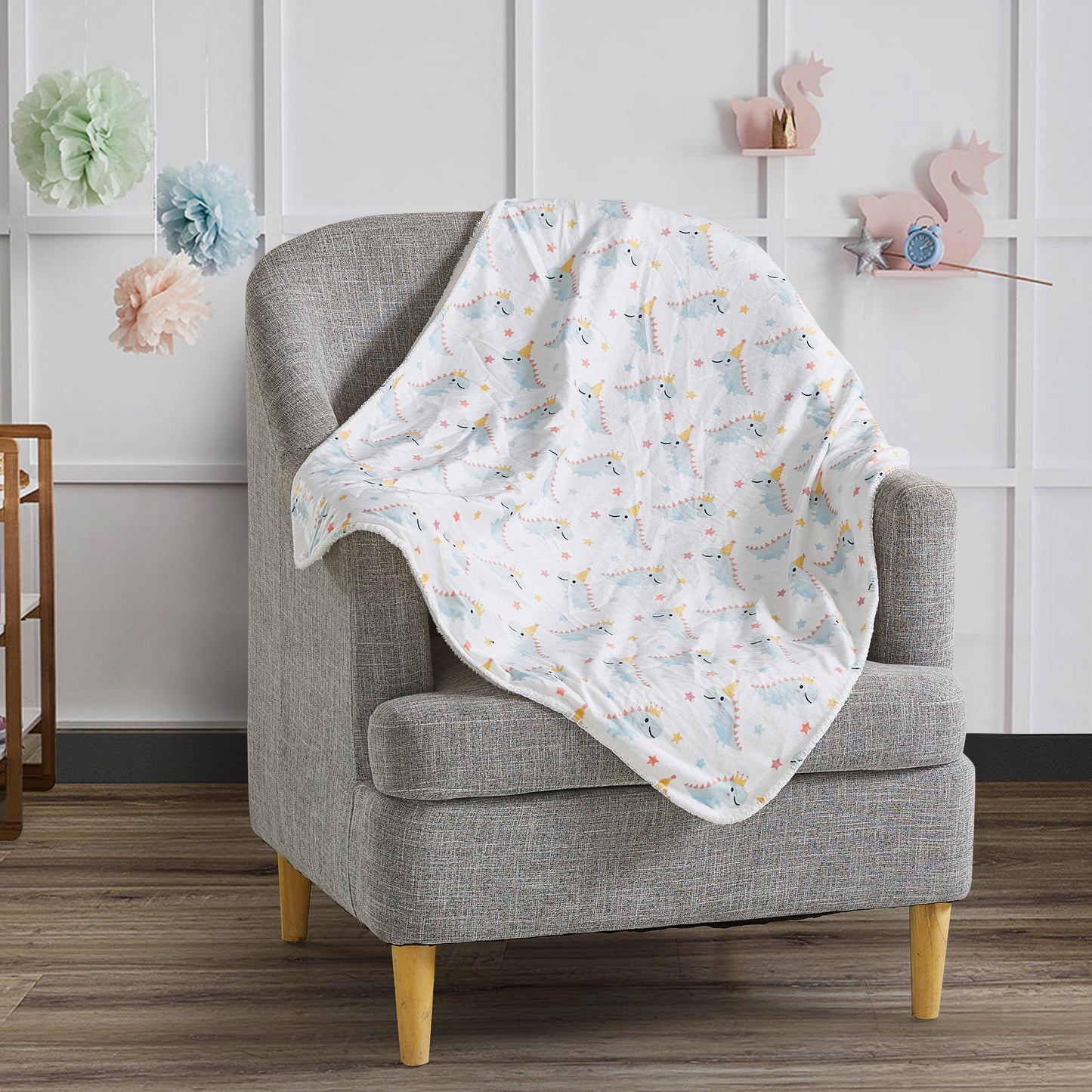 Mon Lapin by Thesis Print Mink Baby Blanket - Dinosaur