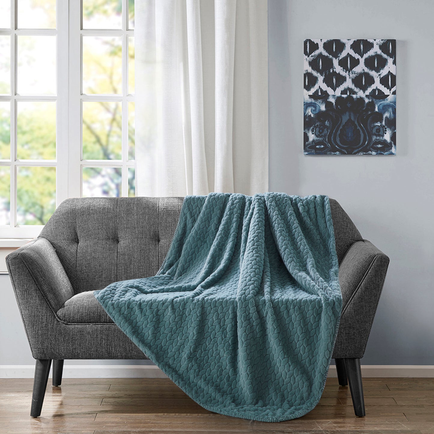 Etched Faux Fur Berber Throw - Silver Sage