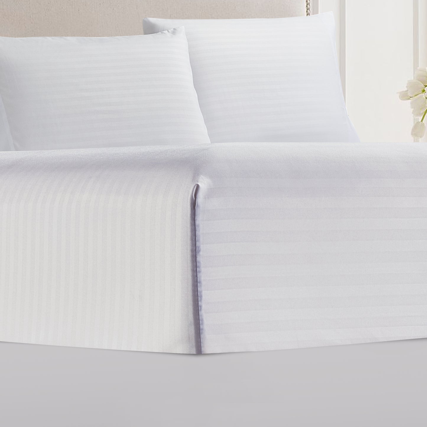 4-Piece Dobby Stripe Border Sheet Set - Bright White