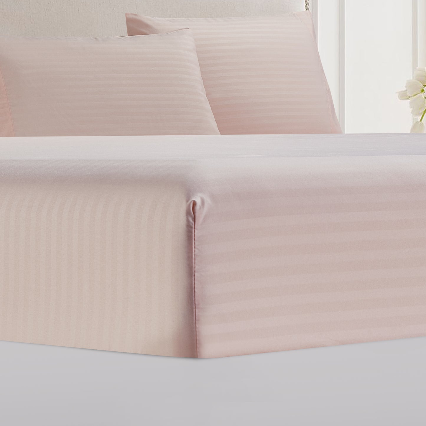 4-Piece Dobby Stripe Border Sheet Set - Wild Dove