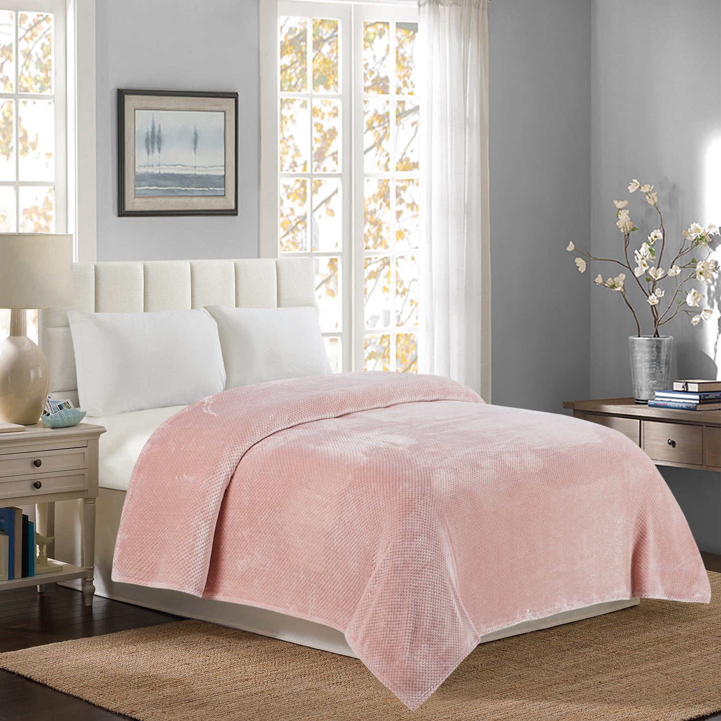 Classic Textured Fleece Throw - Blush