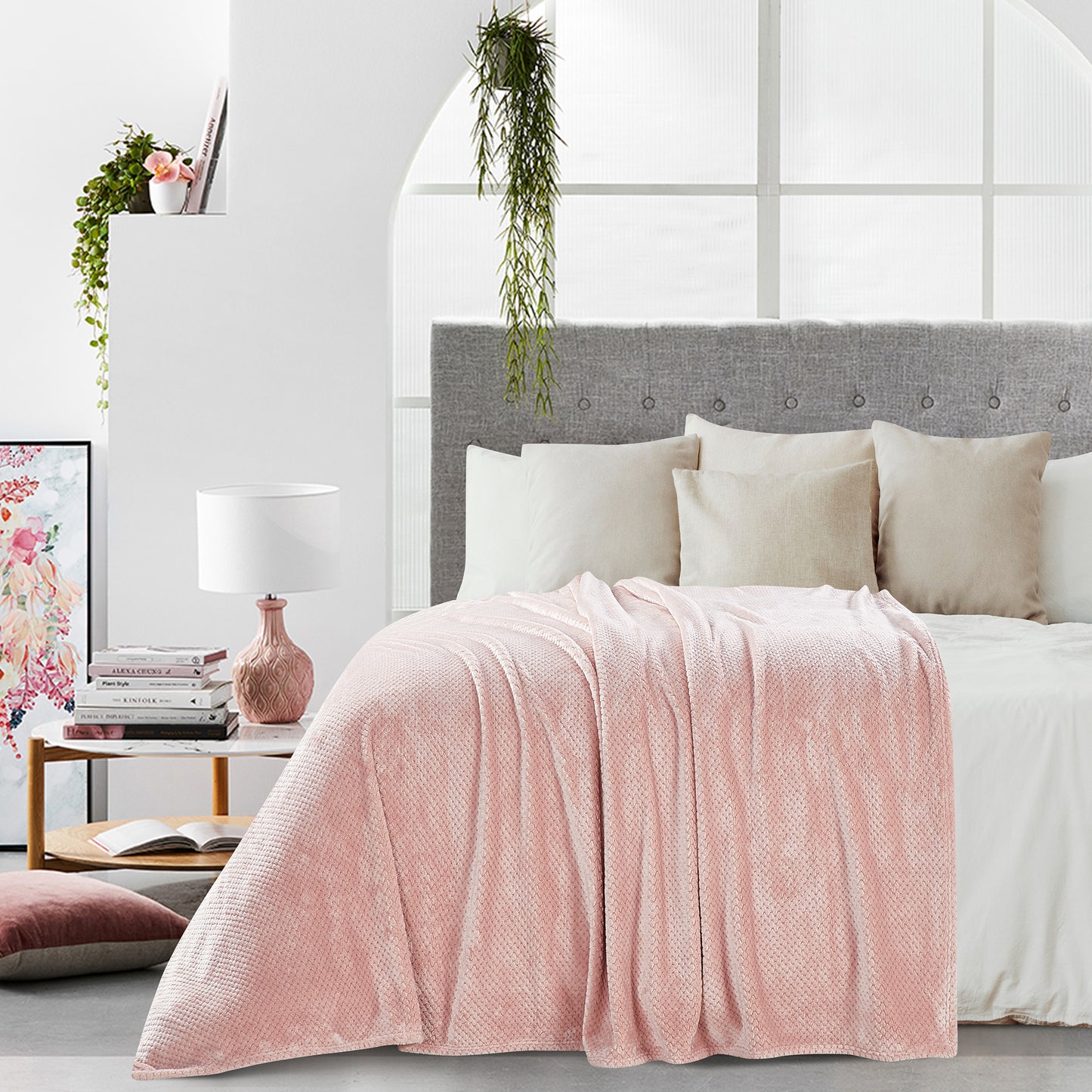 Classic Textured Fleece Throw - Blush