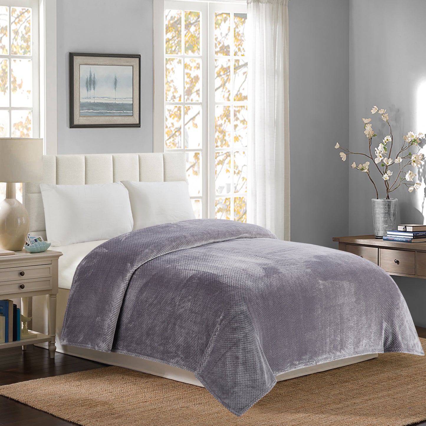 Classic Textured Fleece Blanket - Charcoal