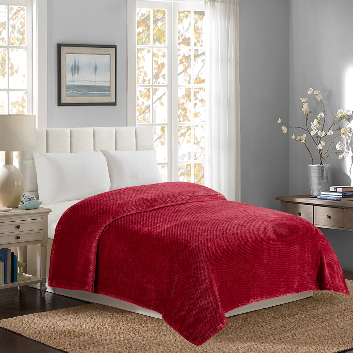 Classic Textured Fleece Blanket - Merlot