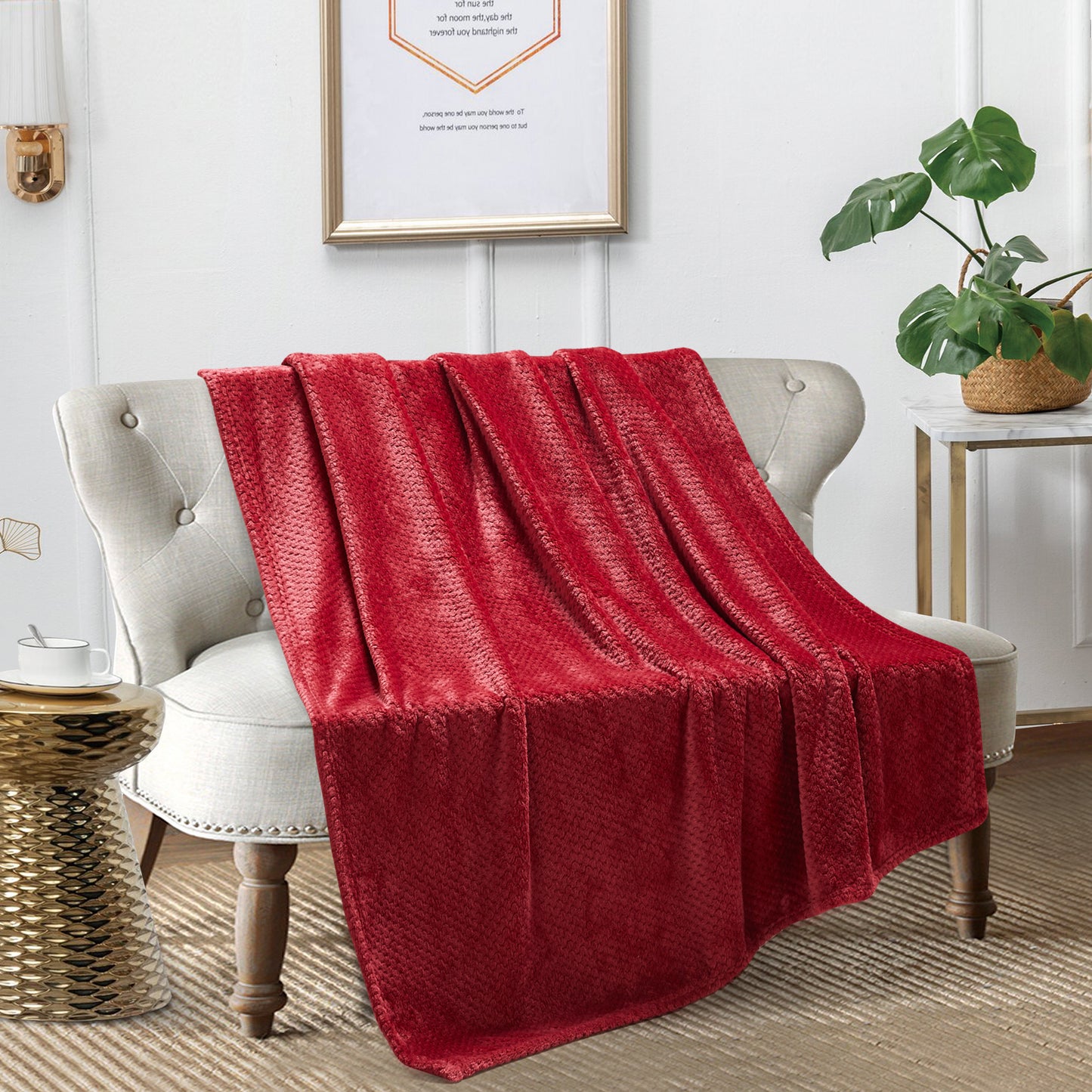 Classic Textured Fleece Blanket - Merlot