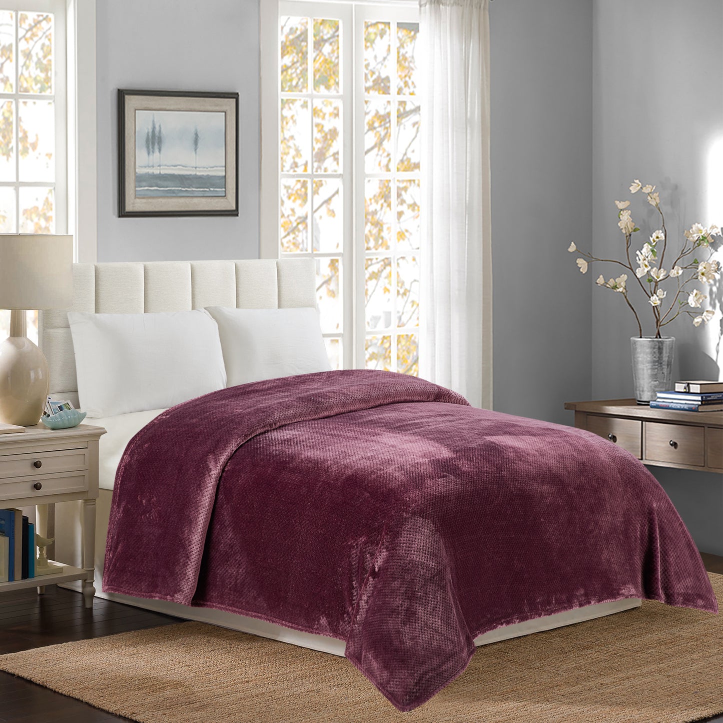 Classic Textured Fleece Blanket - Plum