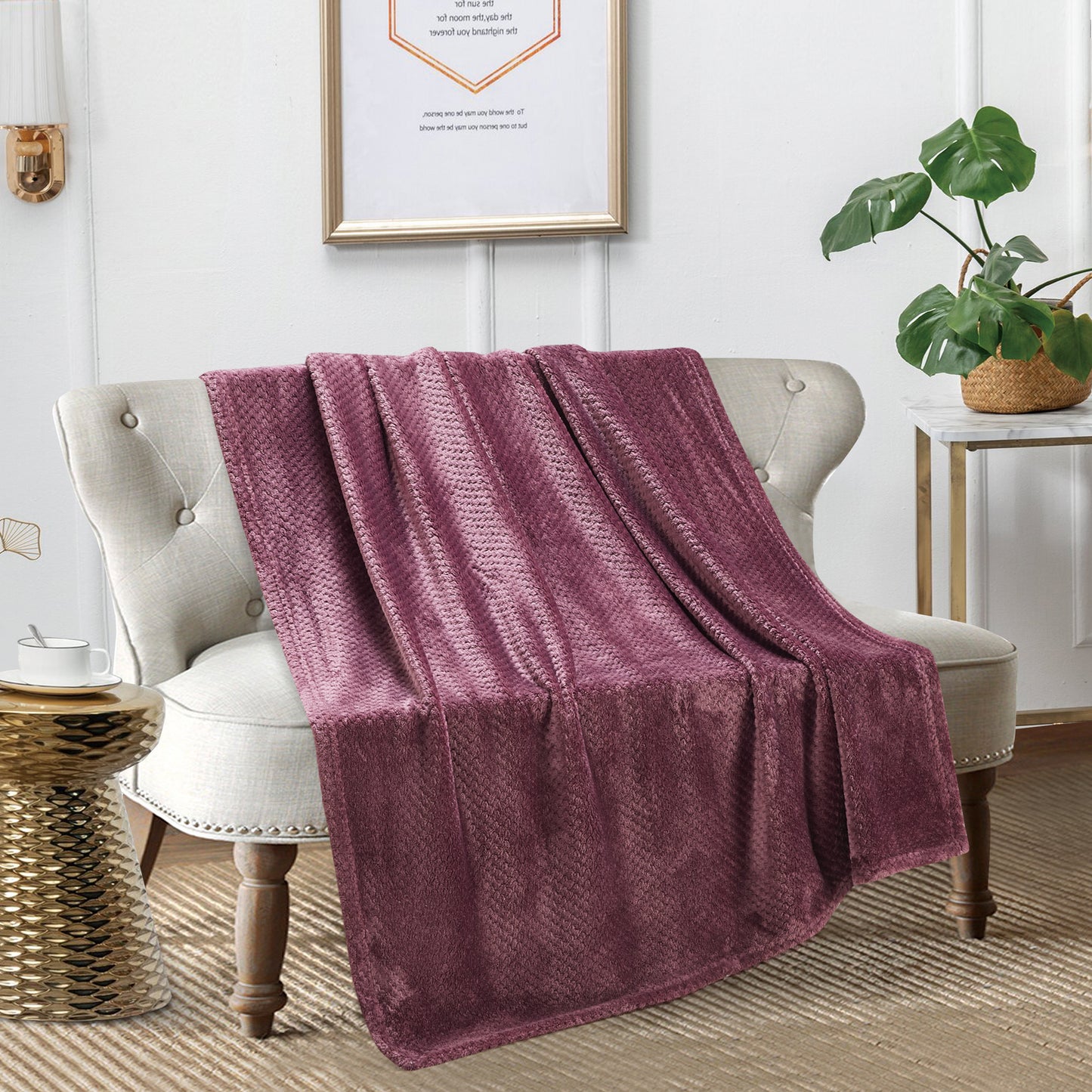Classic Textured Fleece Blanket - Plum