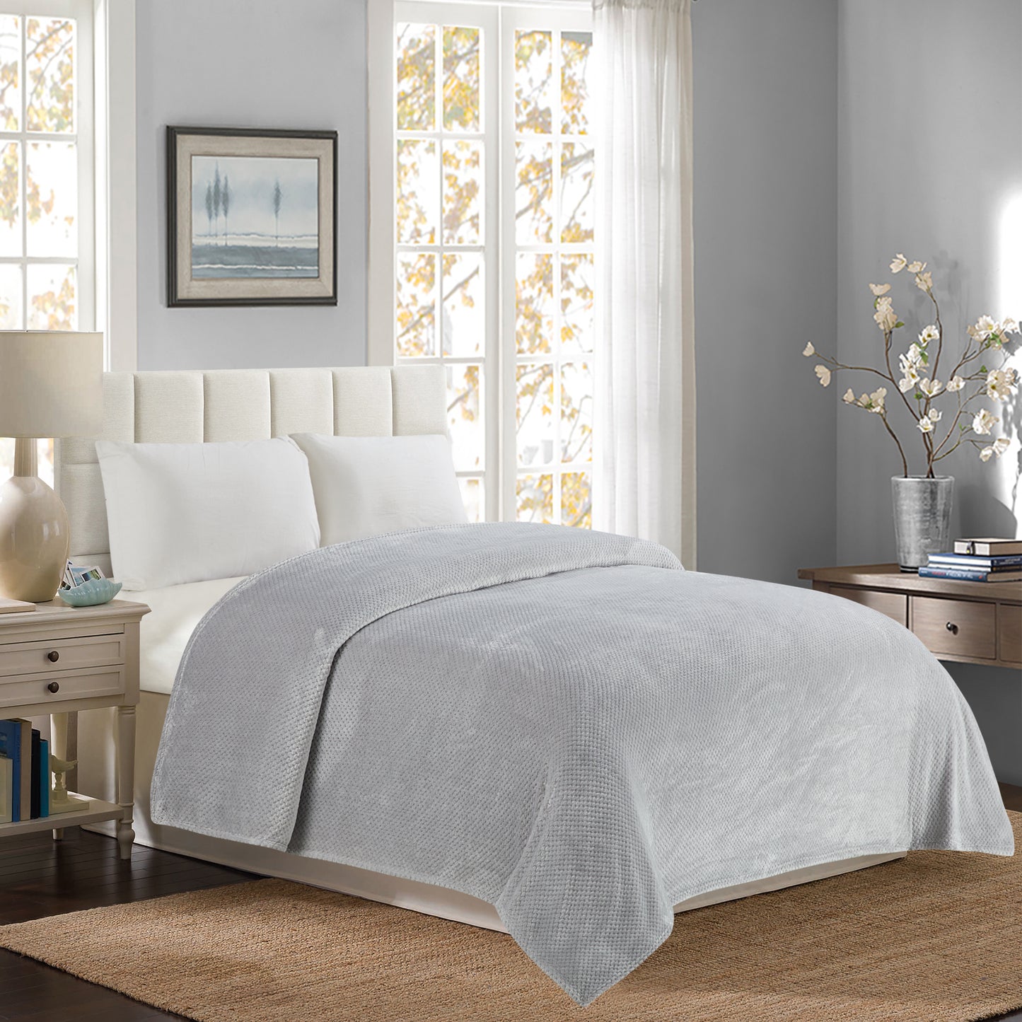 Classic Textured Fleece Throw - Silver