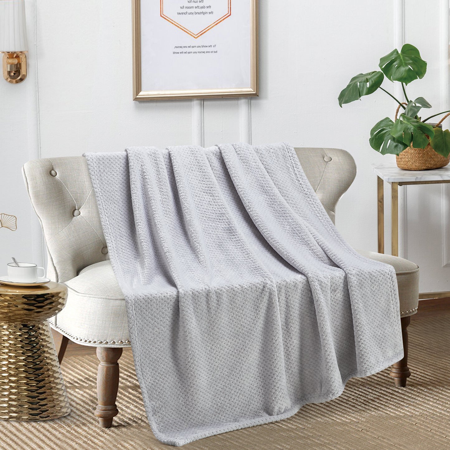 Classic Textured Fleece Throw - Silver
