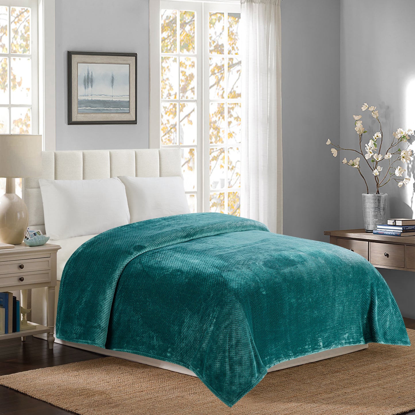 Classic Textured Fleece Throw - Teal