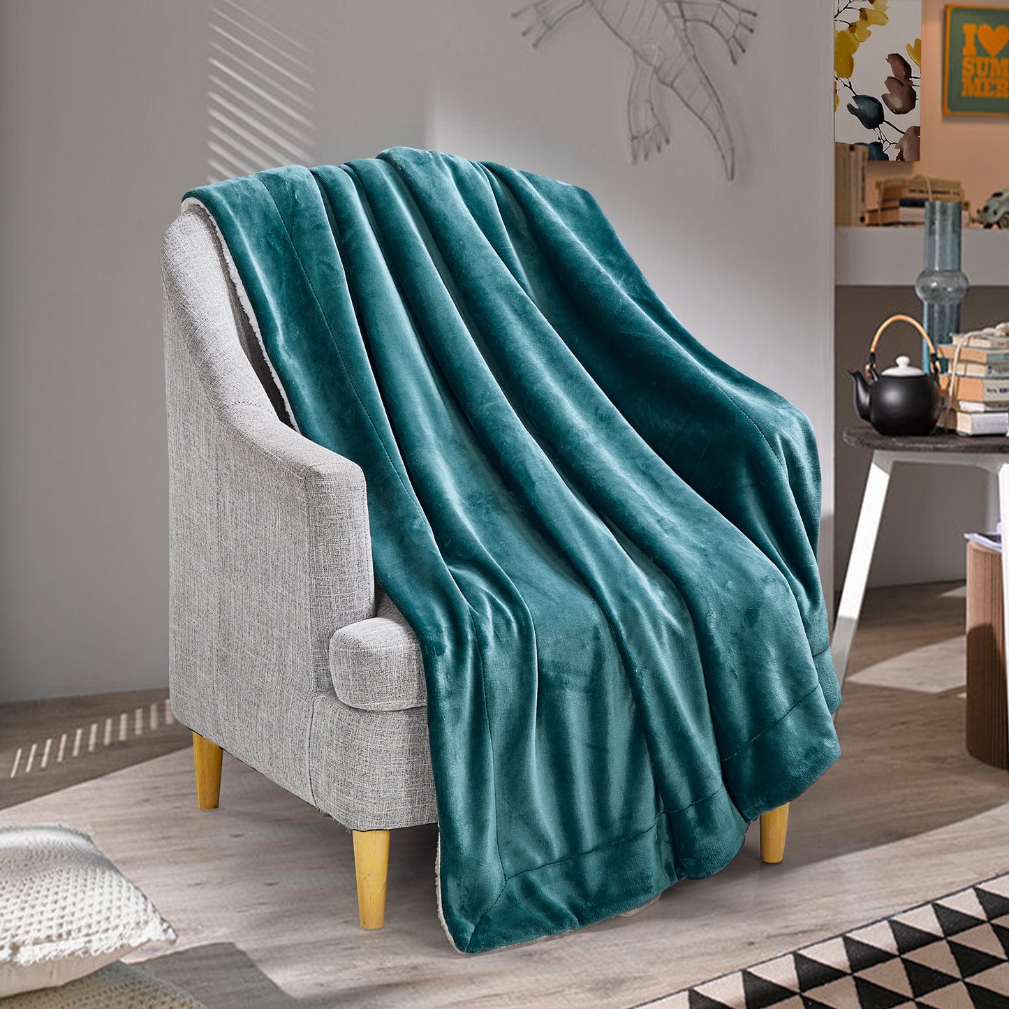 Classic Sherpa Throw - Teal