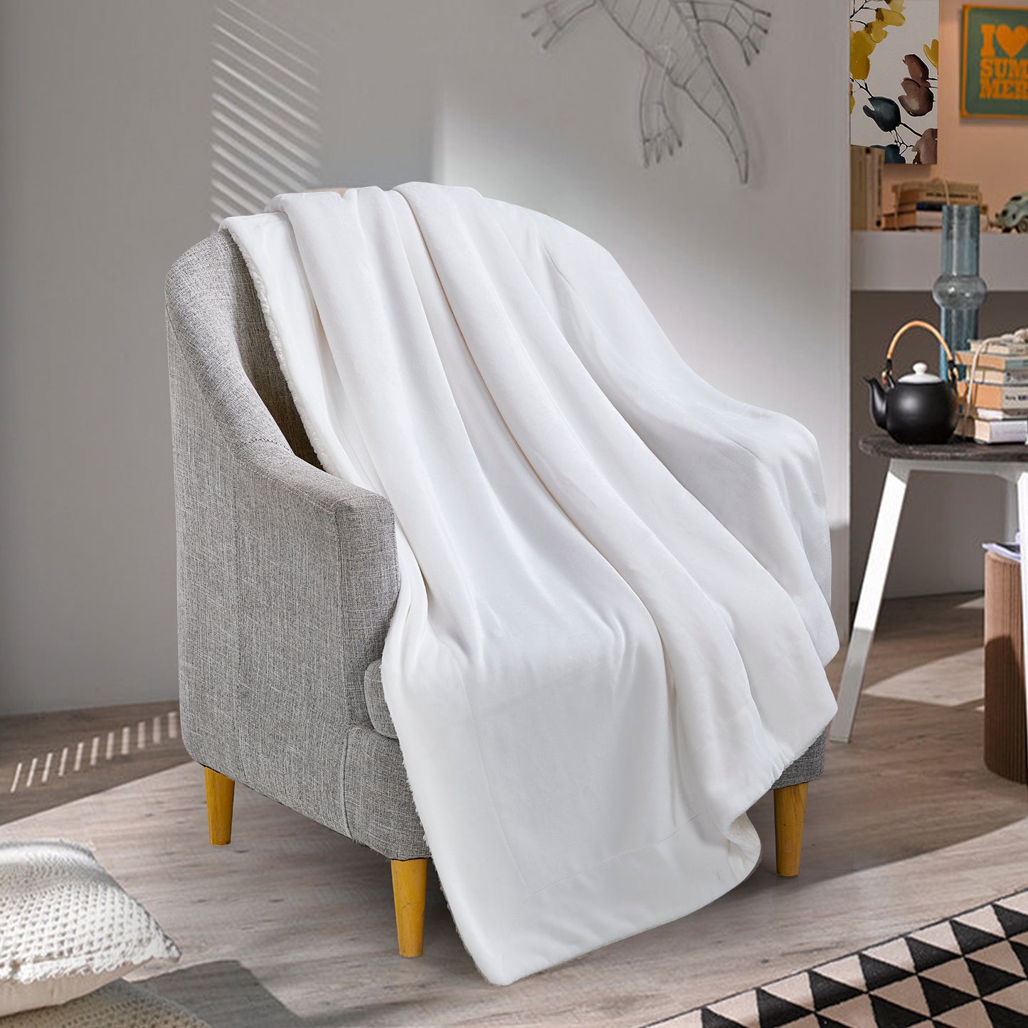 Classic Sherpa Throw - White