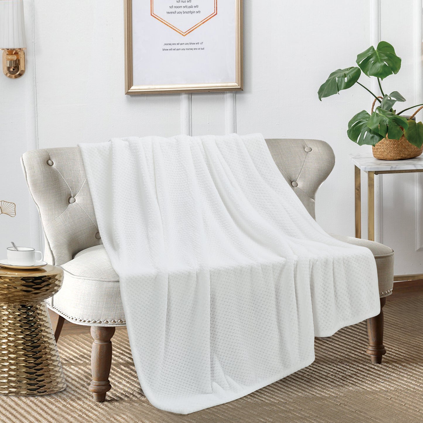 Classic Textured Fleece Throw - White