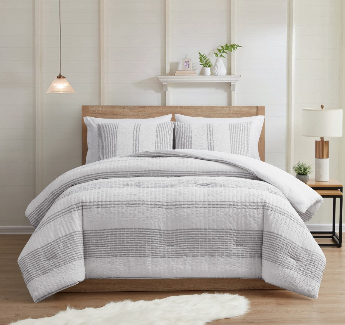 3Piece 160TC 100 Cotton Yarn Dyed Comforter Set White/Gray Thesis