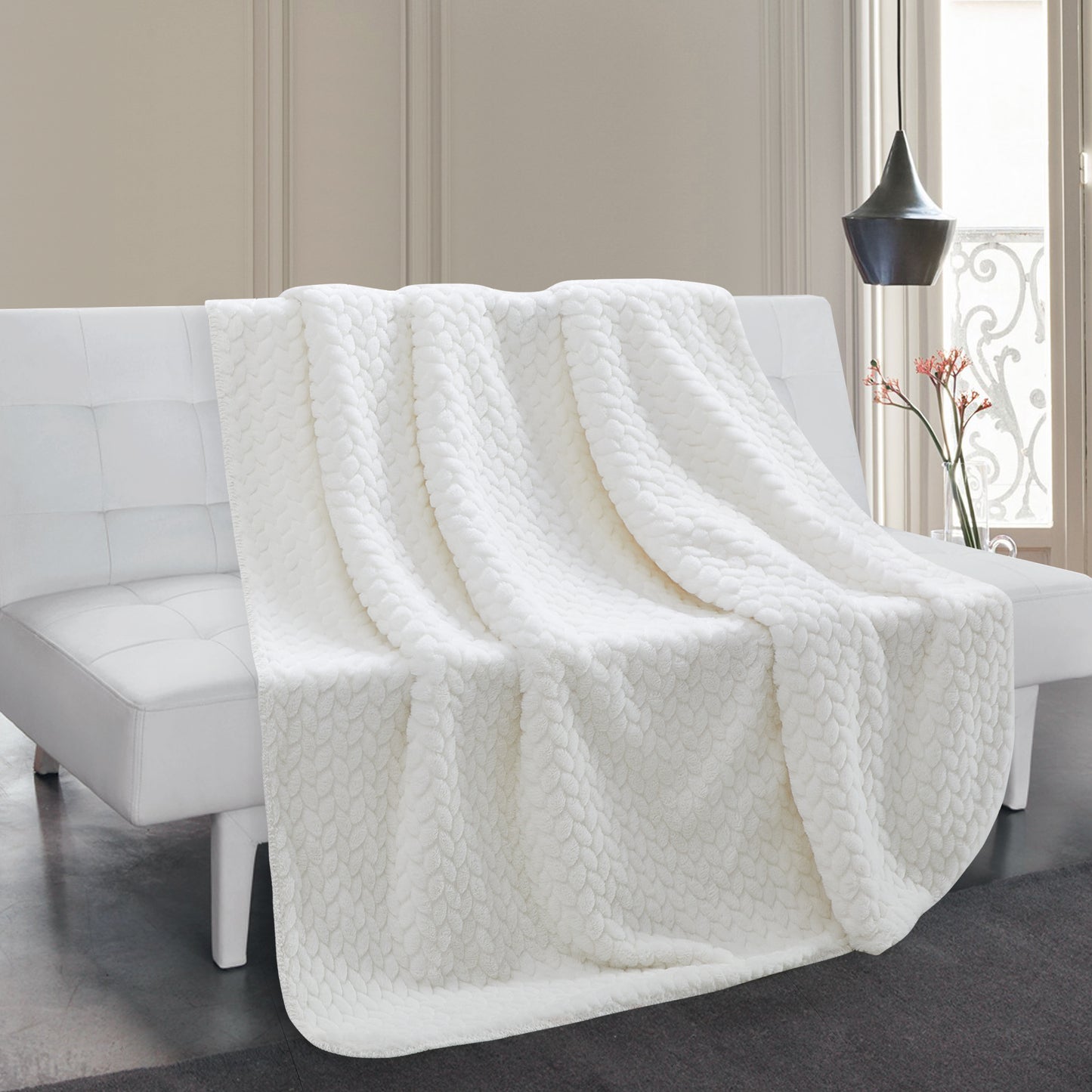 Etched Faux Fur Berber Throw - Ivory