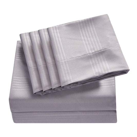 4-Piece Classic Stripe Border Sheet Set - Lilac