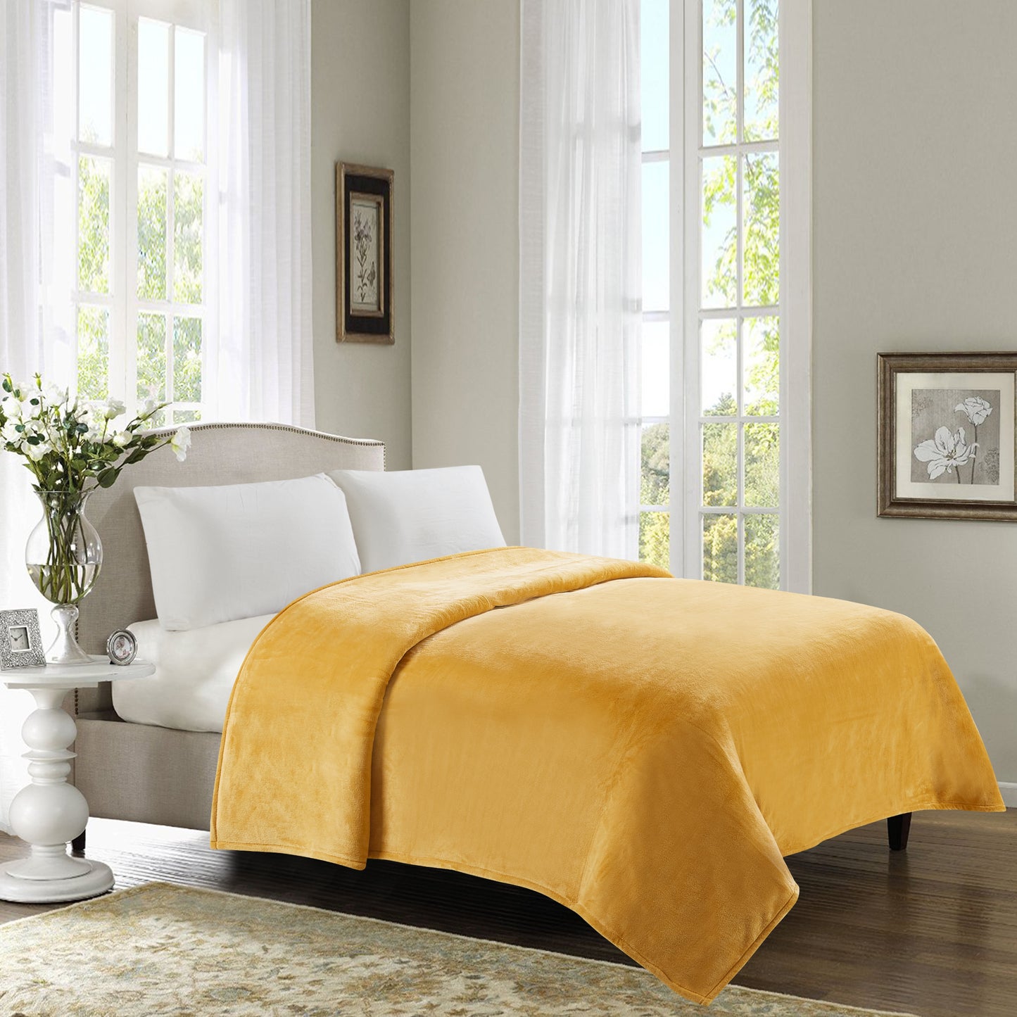 400 Series Solid Plush Blanket - Mustard