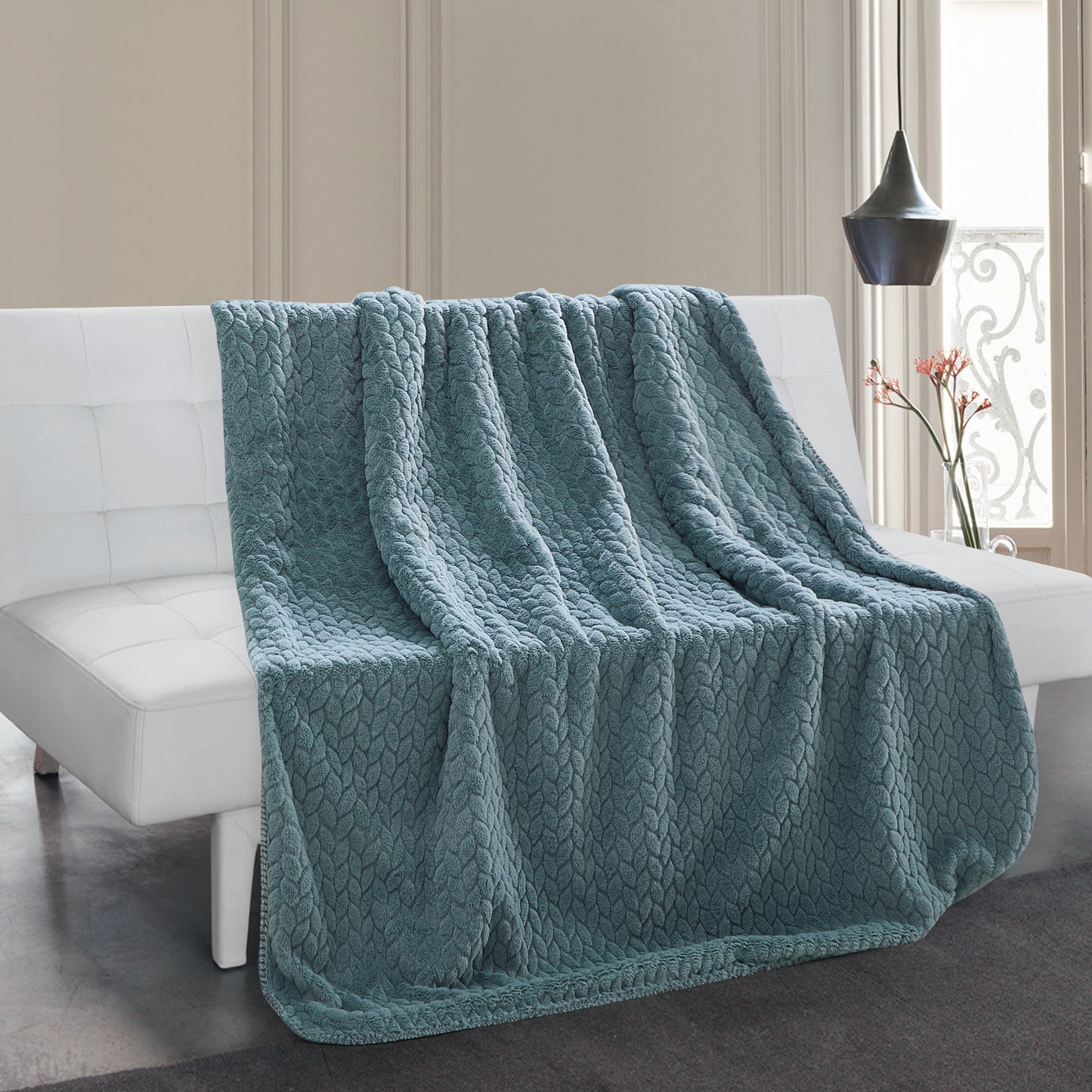 Etched Faux Fur Berber Throw - Silver Sage