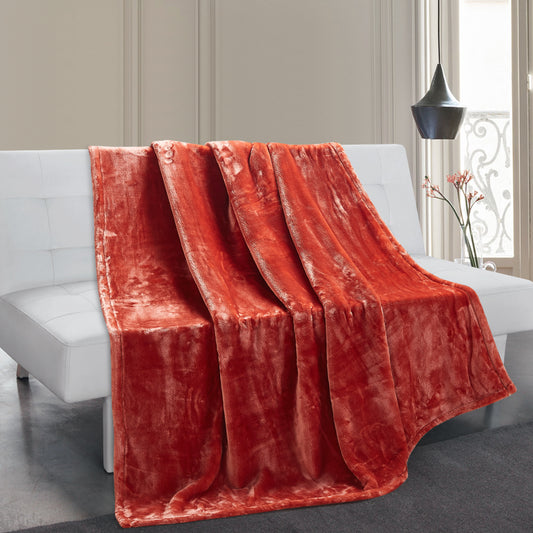 500 Series Heavy Solid Velvet Oversized Throw - Burnt Russet