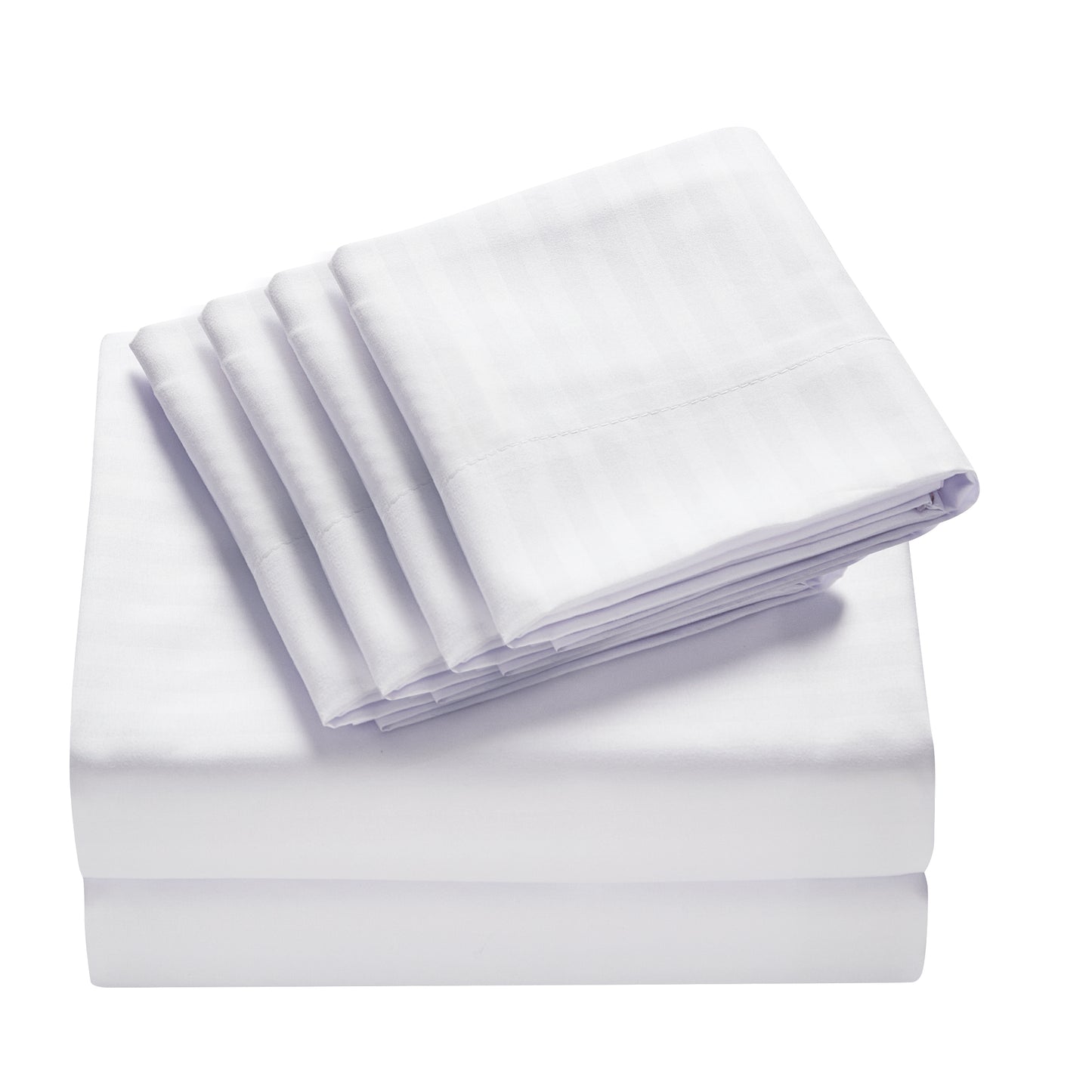 4-Piece Dobby Stripe Border Sheet Set - Bright White