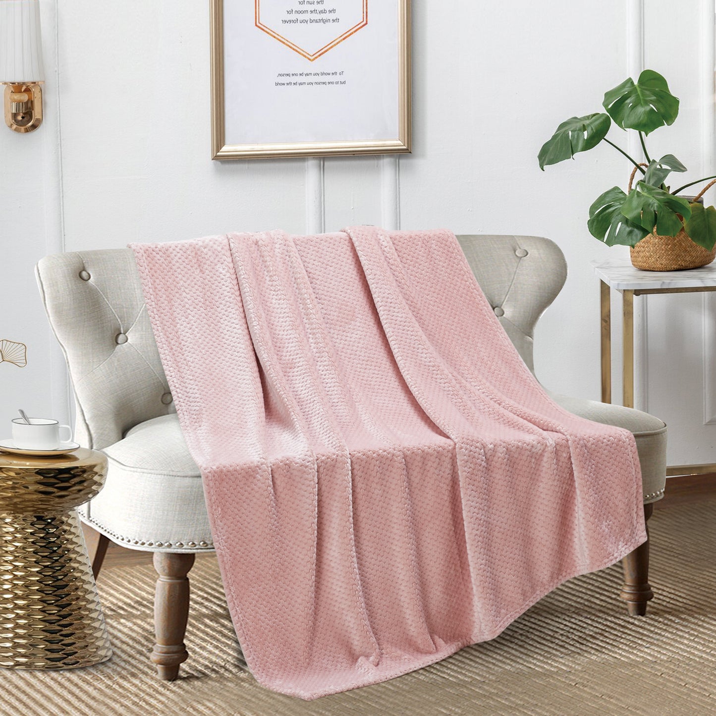 Classic Textured Fleece Blanket - Blush